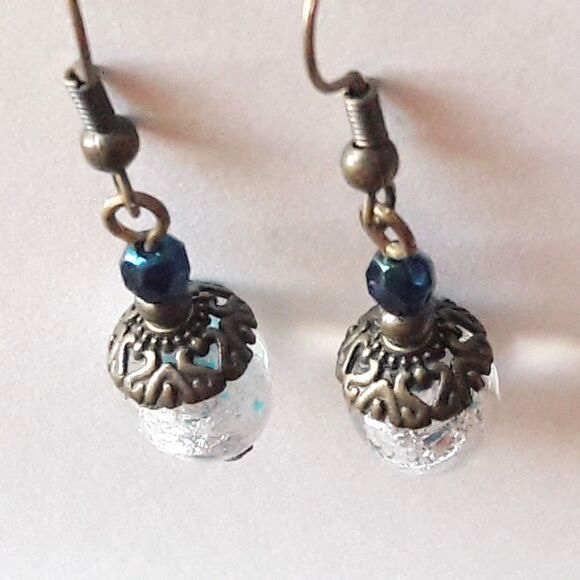 Artisan earrings  508# NEW boho Victorian earrings foil glass dangle bronze drop - Picture 2 of 6
